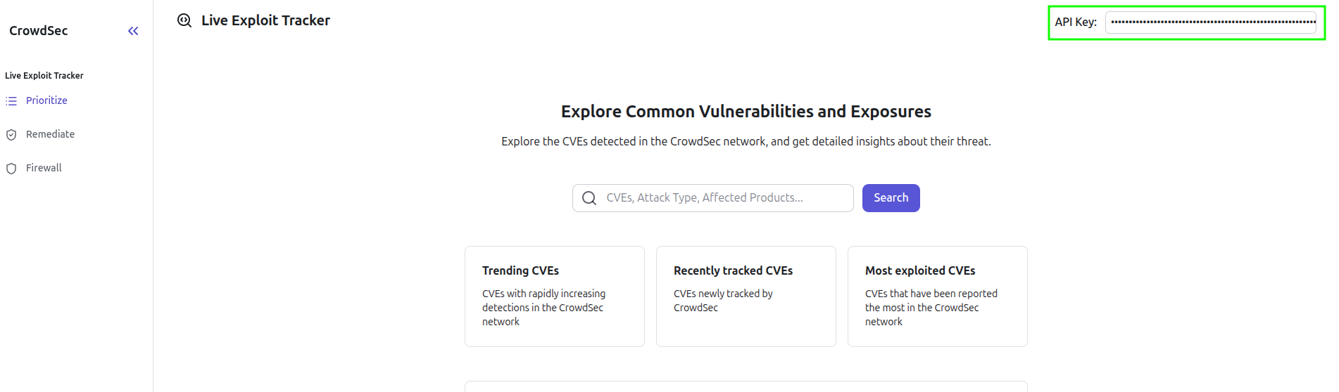 Live Exploit Tracker API Key Configuration